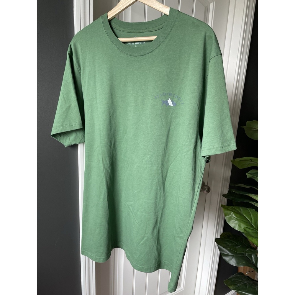 Fish Hippie Green Graphic Print Logo Men's L T-Shirt Cotton Knit Short Sleeve
